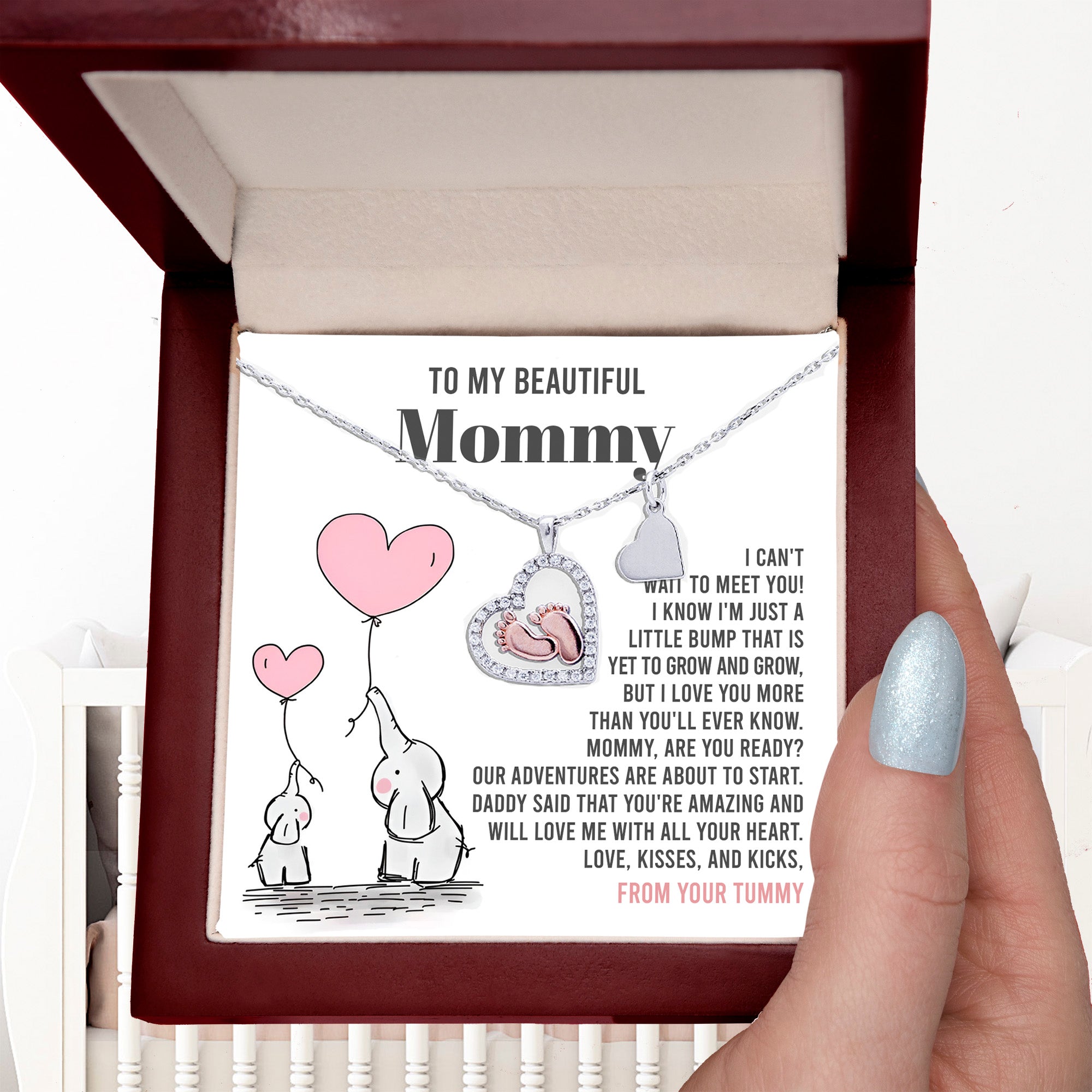 Baby Feet Necklace for New Moms – Sterling Silver Heart Pendant with Rose Gold Baby Feet & CZ – Baby Shower, Pregnancy Reveal, Mother's Day Gift Jewelry - Mallard Moon Gift Shop
