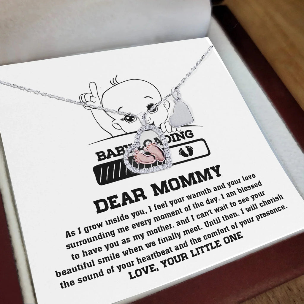 Dear Mommy Your Little One Can't Wait to See your Smile Baby Feet Pendant Necklace