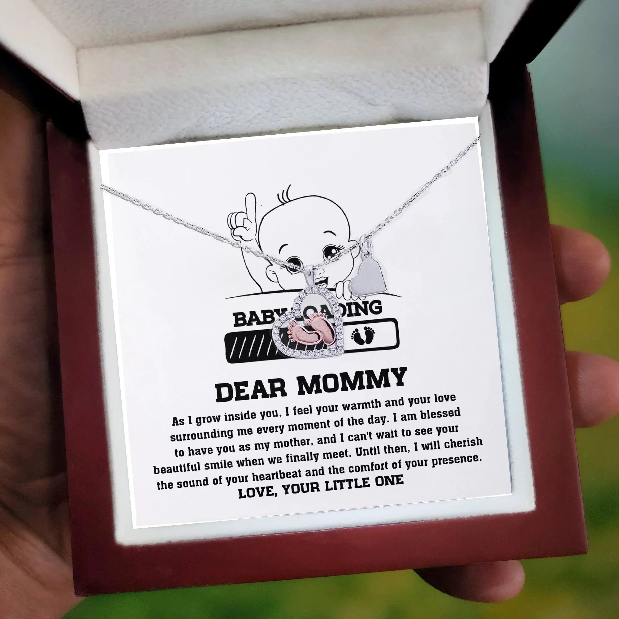 Dear Mommy Your Little One Can't Wait to See your Smile Baby Feet Pendant Necklace