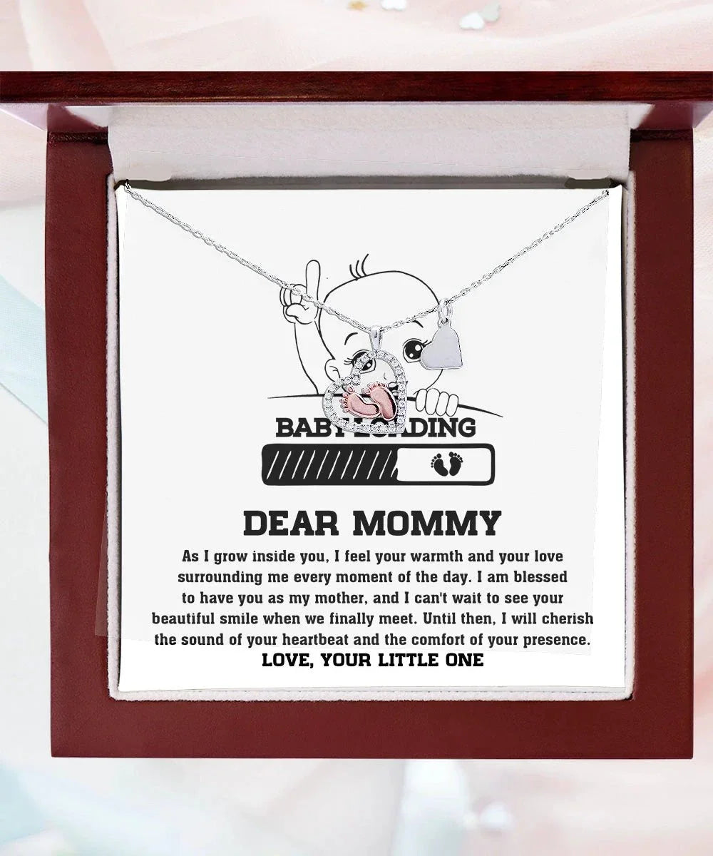 Dear Mommy Your Little One Can't Wait to See your Smile Baby Feet Pendant Necklace
