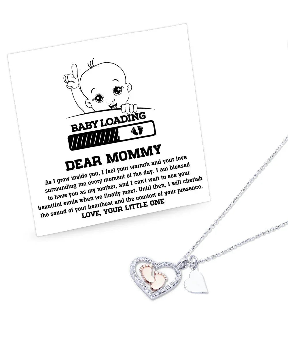 Dear Mommy Your Little One Can't Wait to See your Smile Baby Feet Pendant Necklace