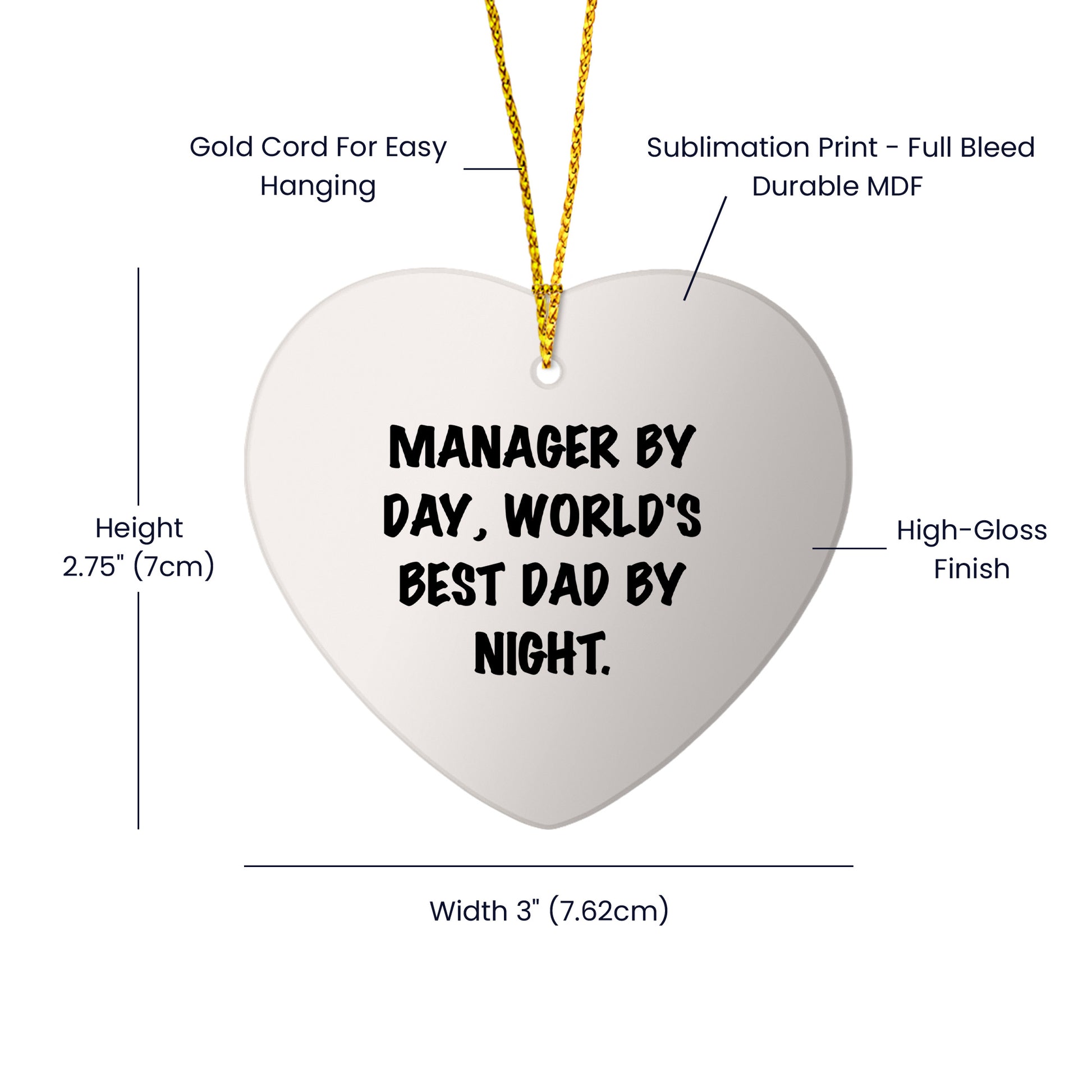 Manager By Day, World's Best Dad By Night Heart Ornament for Christmas Unique Gifts from Family to Manager