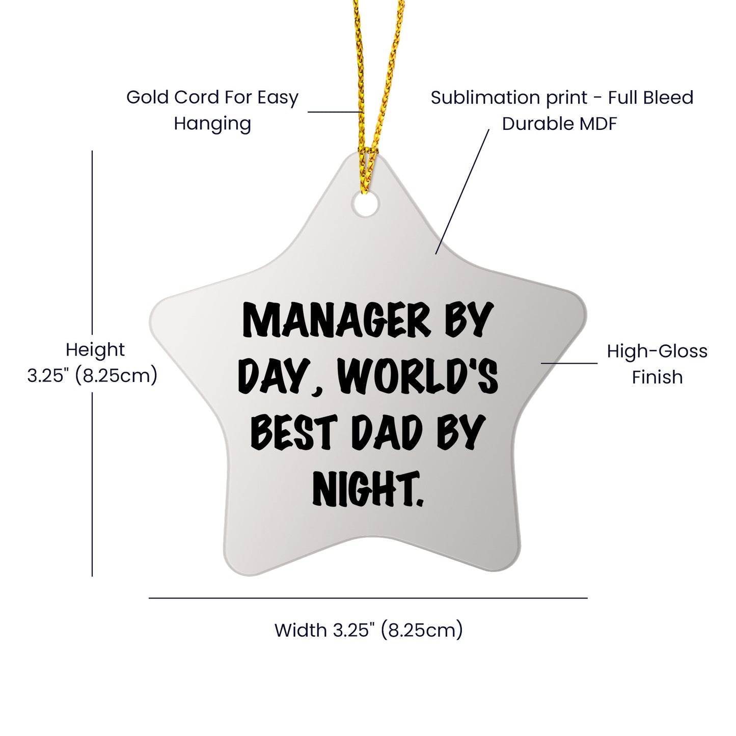Manager Gifts: Funny Star Ornament, Manager By Day, World's Best Dad By Night., Christmas Unique Gifts from Family