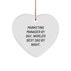 Marketing Manager Gifts, Heart Ornament, Funny Quote 'By Day, World's Best Dad By Night.' - Gifts from Men to Marketing Manager - Unique Christmas Unique Gifts