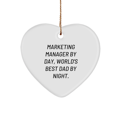 Marketing Manager Gifts, Heart Ornament, Funny Quote 'By Day, World's Best Dad By Night.' - Gifts from Men to Marketing Manager - Unique Christmas Unique Gifts