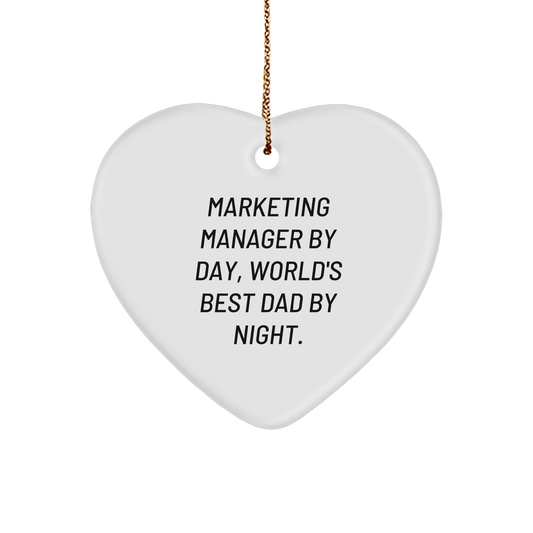 Marketing Manager Gifts, Heart Ornament, Funny Quote 'By Day, World's Best Dad By Night.' - Gifts from Men to Marketing Manager - Unique Christmas Unique Gifts