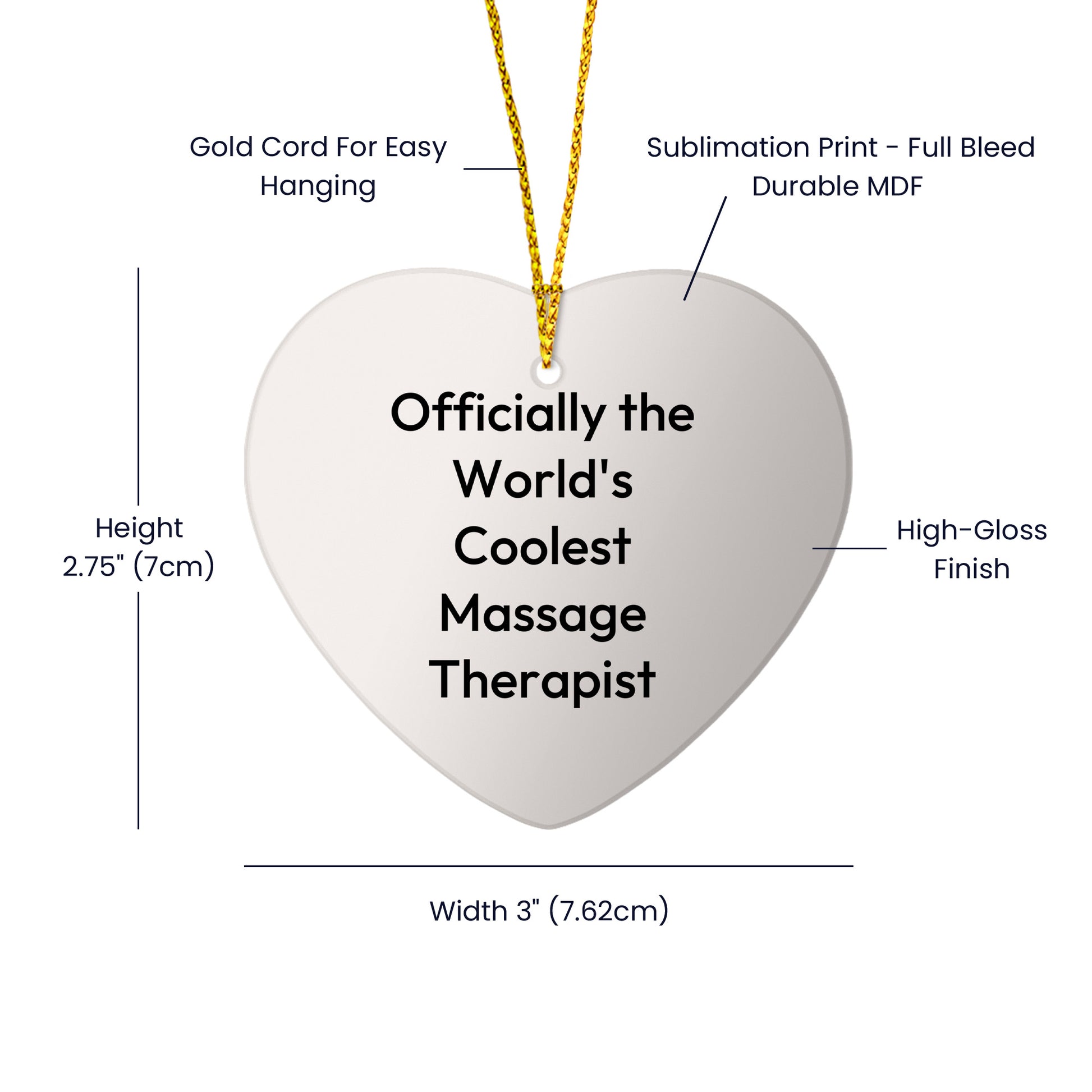 Massage Therapist Gifts from Friends - Funny Heart Ornament for Christmas, 'Officially The World's Coolest Massage Therapist' Quote, Heart Shaped, White, 2.75" Tall, Gift for Massage Therapist