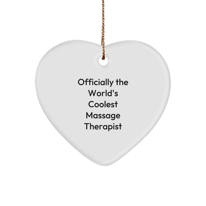 Massage Therapist Gifts from Friends - Funny Heart Ornament for Christmas, 'Officially The World's Coolest Massage Therapist' Quote, Heart Shaped, White, 2.75" Tall, Gift for Massage Therapist