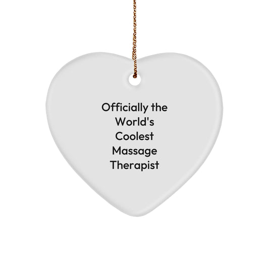 Massage Therapist Gifts from Friends - Funny Heart Ornament for Christmas, 'Officially The World's Coolest Massage Therapist' Quote, Heart Shaped, White, 2.75" Tall, Gift for Massage Therapist