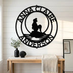 Personalized Mermaid Metal Wall Art Sign – Custom Name Steel Wall Decor for Girls Room – Ocean Themed Nursery and Bedroom Decor