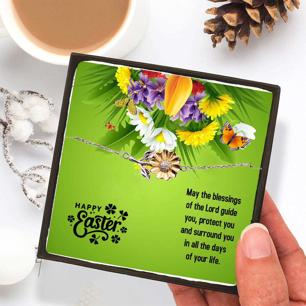 Easter Gift for Her – Sunflower Bracelet for Women & Teens – Sterling Silver with 18K Gold-Plated Petals – Christian Inspirational Jewelry with Blessings Message Card - Mallard Moon Gift Shop