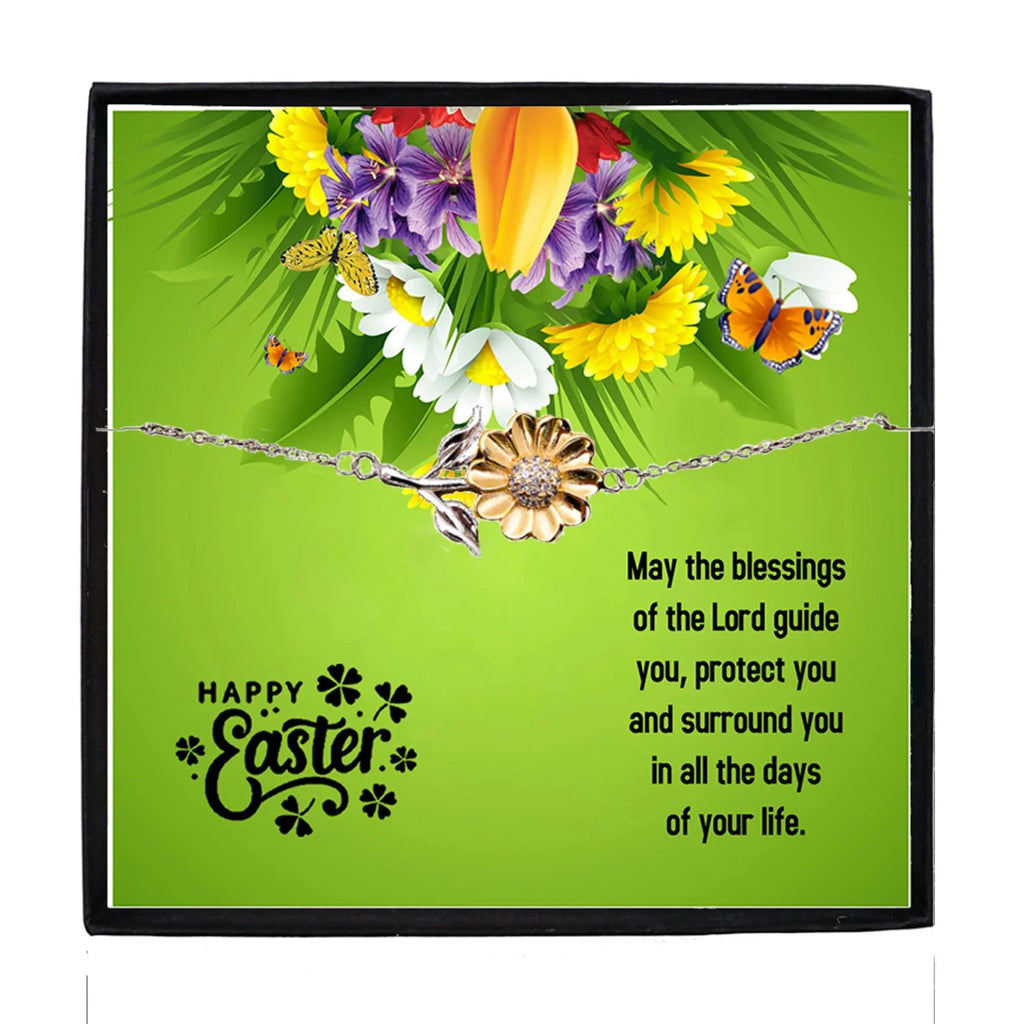 Easter Gift for Her – Sunflower Bracelet for Women & Teens – Sterling Silver with 18K Gold-Plated Petals – Christian Inspirational Jewelry with Blessings Message Card