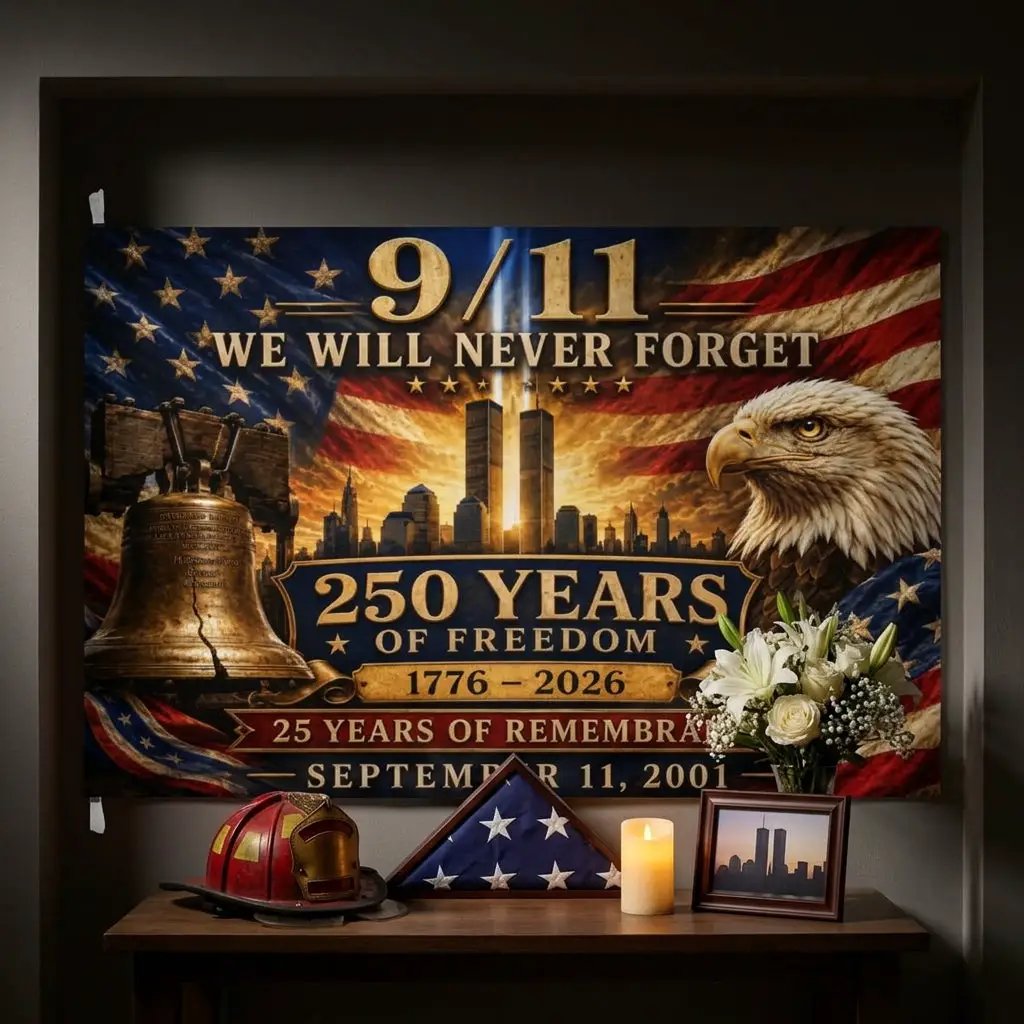 We Will Never Forget 9/11 Remembrance Flag – 25th Anniversary September 11 Patriotic American House Flag