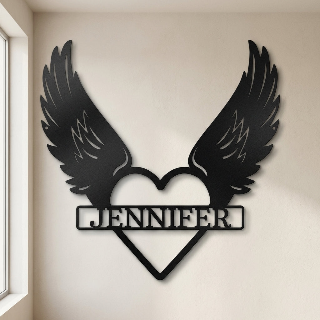 Personalized Angel Wings Memorial Metal Wall Art – Custom Name Remembrance Sign – Sympathy Gift – In Loving Memory Decor – Bereavement Gift