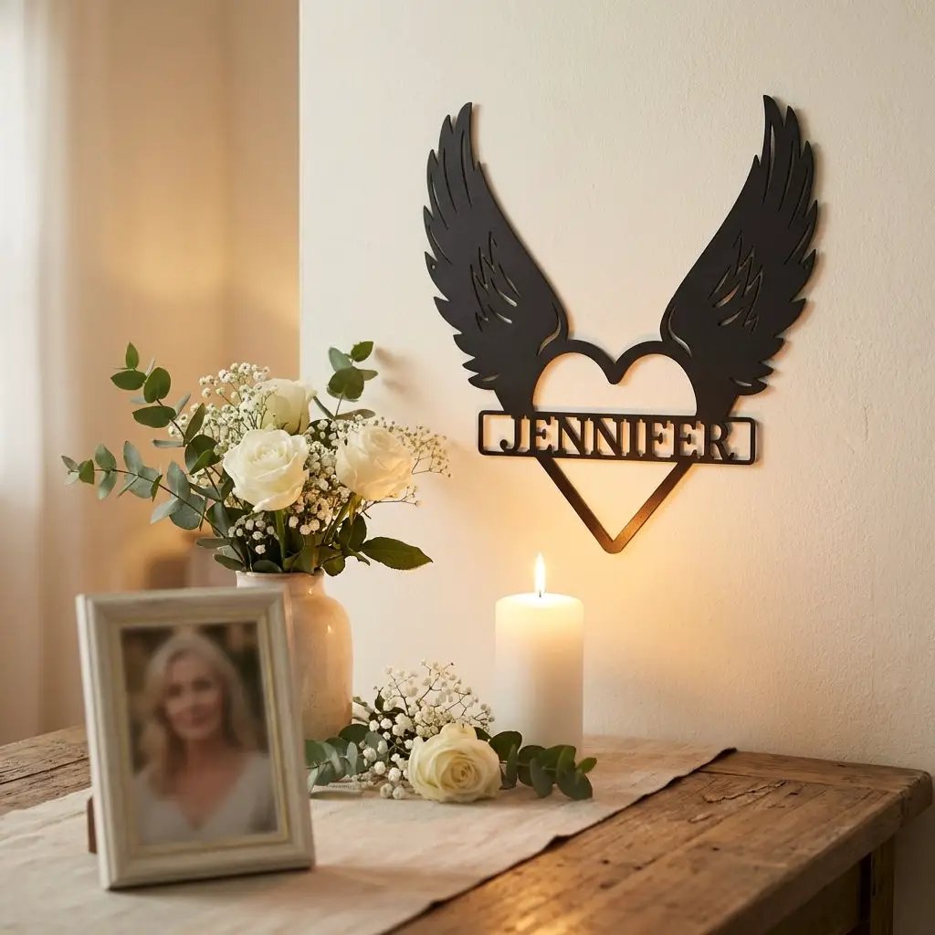 Personalized Angel Wings Memorial Metal Wall Art – Custom Name Remembrance Sign – Sympathy Gift – In Loving Memory Decor – Bereavement Gift