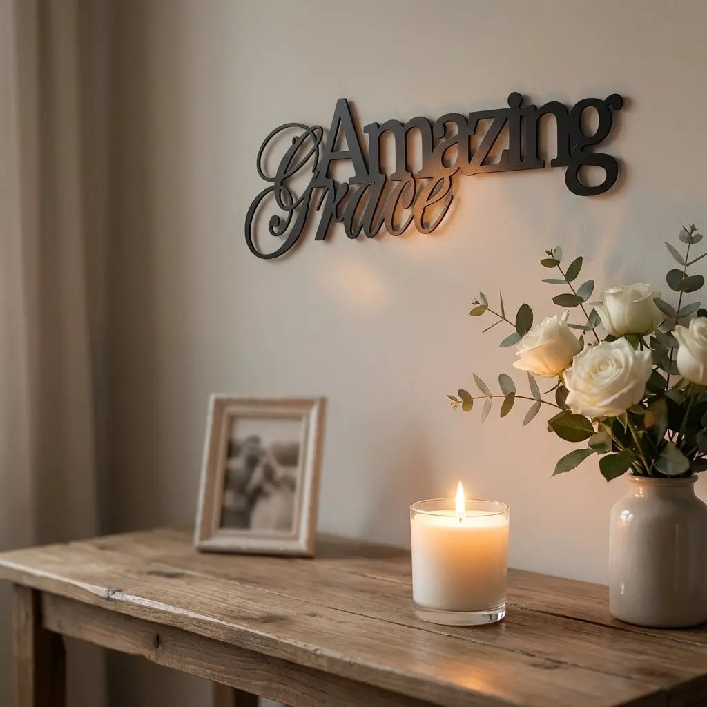 Amazing Grace Metal Wall Art Sign – Christian Steel Scripture Decor – Inspirational Faith Home Decor – Laser Cut Metal Sign