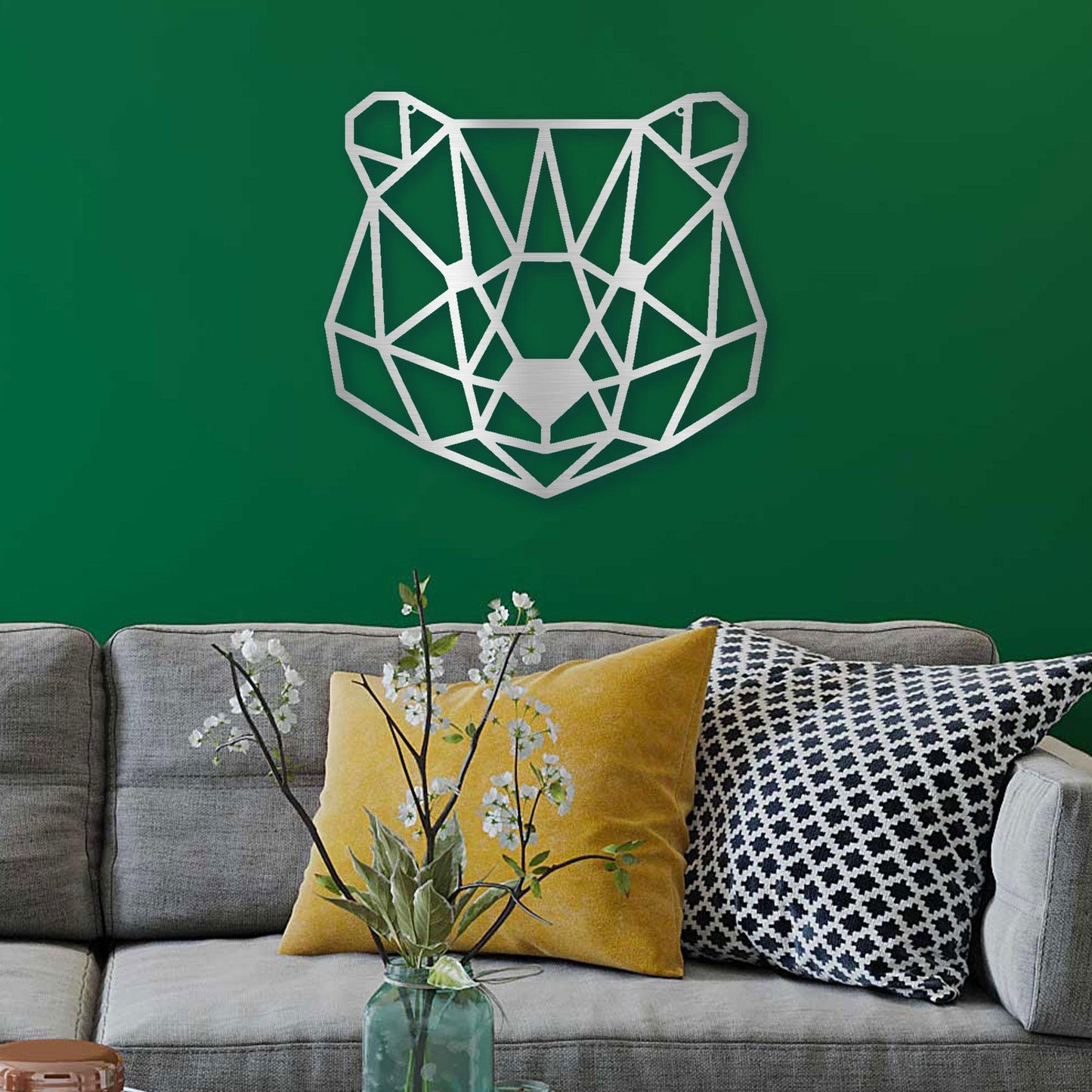 Bear Metal Art Wall Sign Geometric Head Home Office School Decor - Mallard Moon Gift Shop