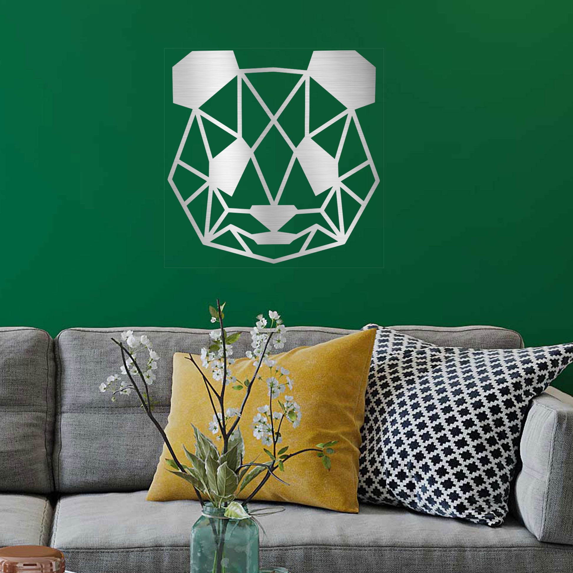 Geometric Panda Metal Wall Art – Modern Animal Steel Décor – Minimalist Panda Head Wall Hanging - Mallard Moon
