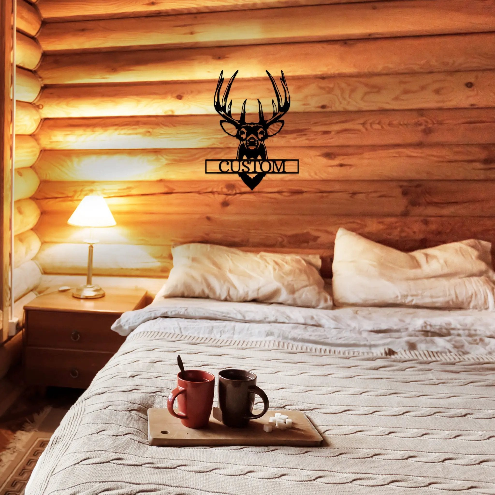 Personalized Deer Head Metal Wall Art Custom Family Name Sign Buck Antler Decor Rustic Cabin Farmhouse Wall Hanging Hunting Gift Idea