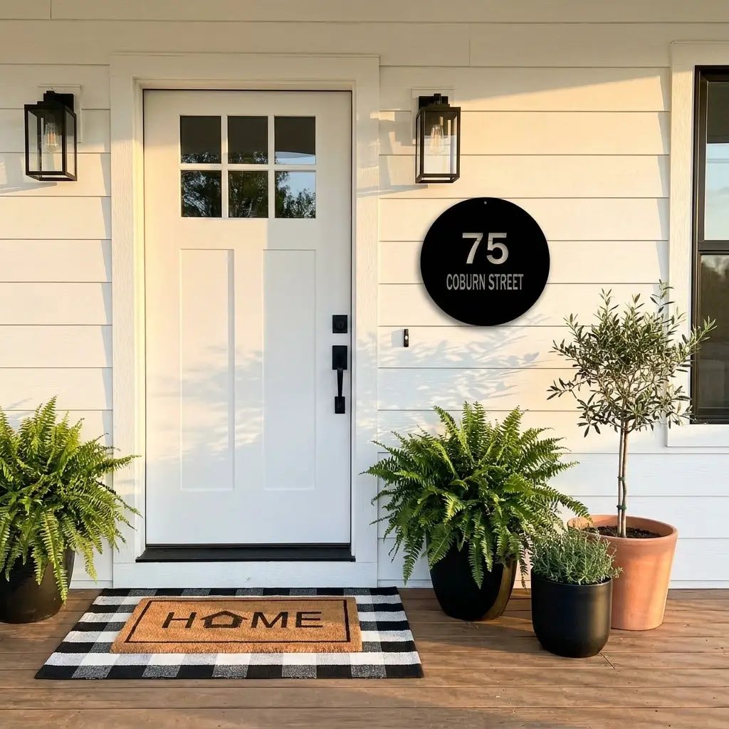 Personalized Circle Address Metal Sign | Custom House Number Wall Art for Porch, Front Door, Entryway & Outdoor Home Decor