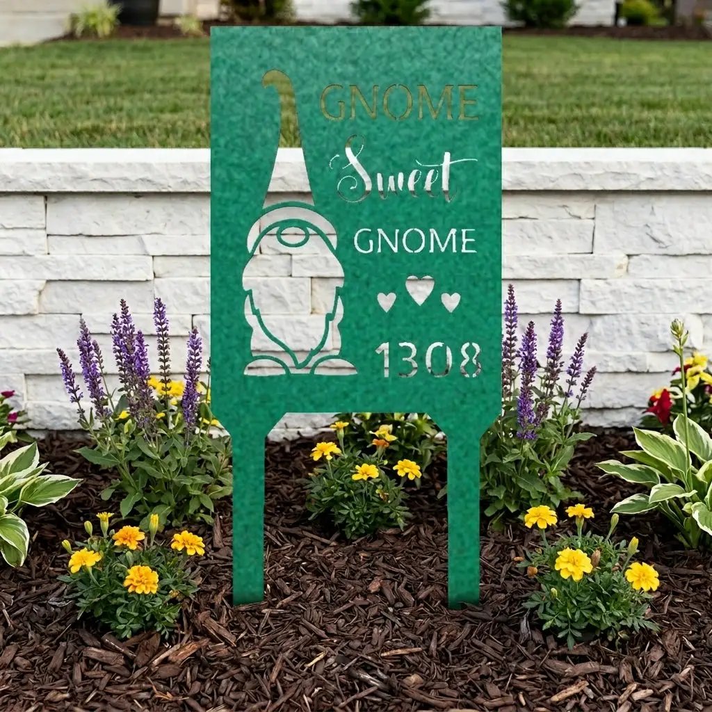 Personalized Gnome Sweet Gnome Address Sign | Custom Metal House Number Sign | Gnome Welcome Wall Decor | Outdoor Address Plaque | Made in USA