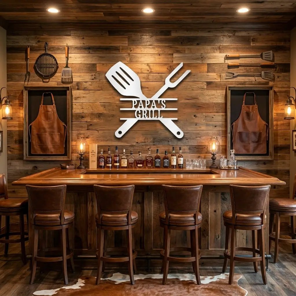 Personalized Grill Metal Wall Art – Custom BBQ Sign – Outdoor Kitchen Decor – Gift for Dad, Grandpa, BBQ Lover