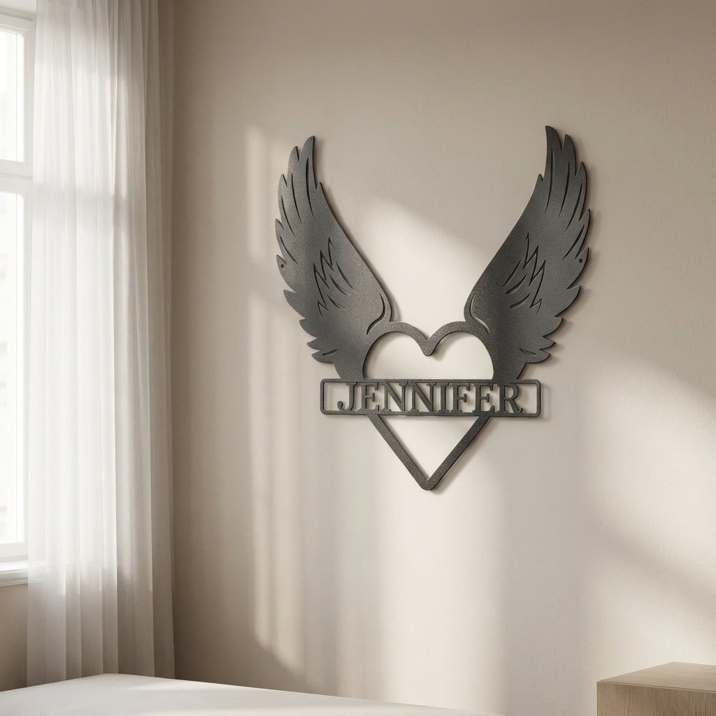 Personalized Angel Wings Memorial Metal Wall Art – Custom Name Remembrance Sign – Sympathy Gift – In Loving Memory Decor – Bereavement Gift
