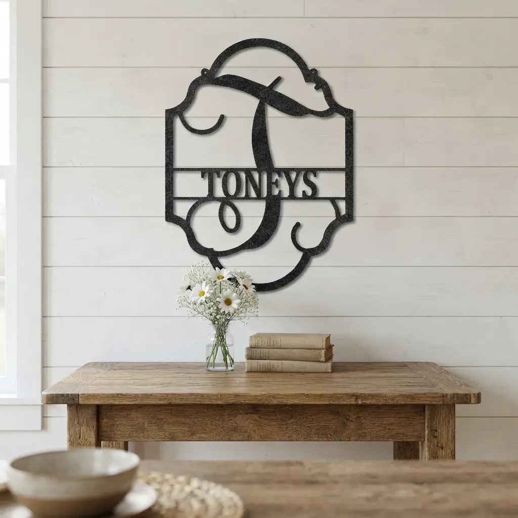 Elegant Personalized Monogram Metal Wall Art – Custom Initial and Family Name Sign – Decorative Steel Wall Decor – Wedding & Housewarming Gift