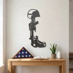 Fallen Soldier Metal Wall Art – Military Memorial Tribute Sign – Battlefield Cross Decor – Veteran Remembrance Gift – Patriotic Home Decor