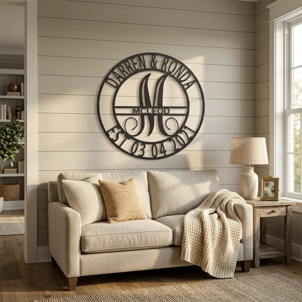 Personalized Split Letter Monogram Metal Wall Art – Custom Family Name Sign – Wedding Gift – Housewarming Decor – Last Name Steel Sign