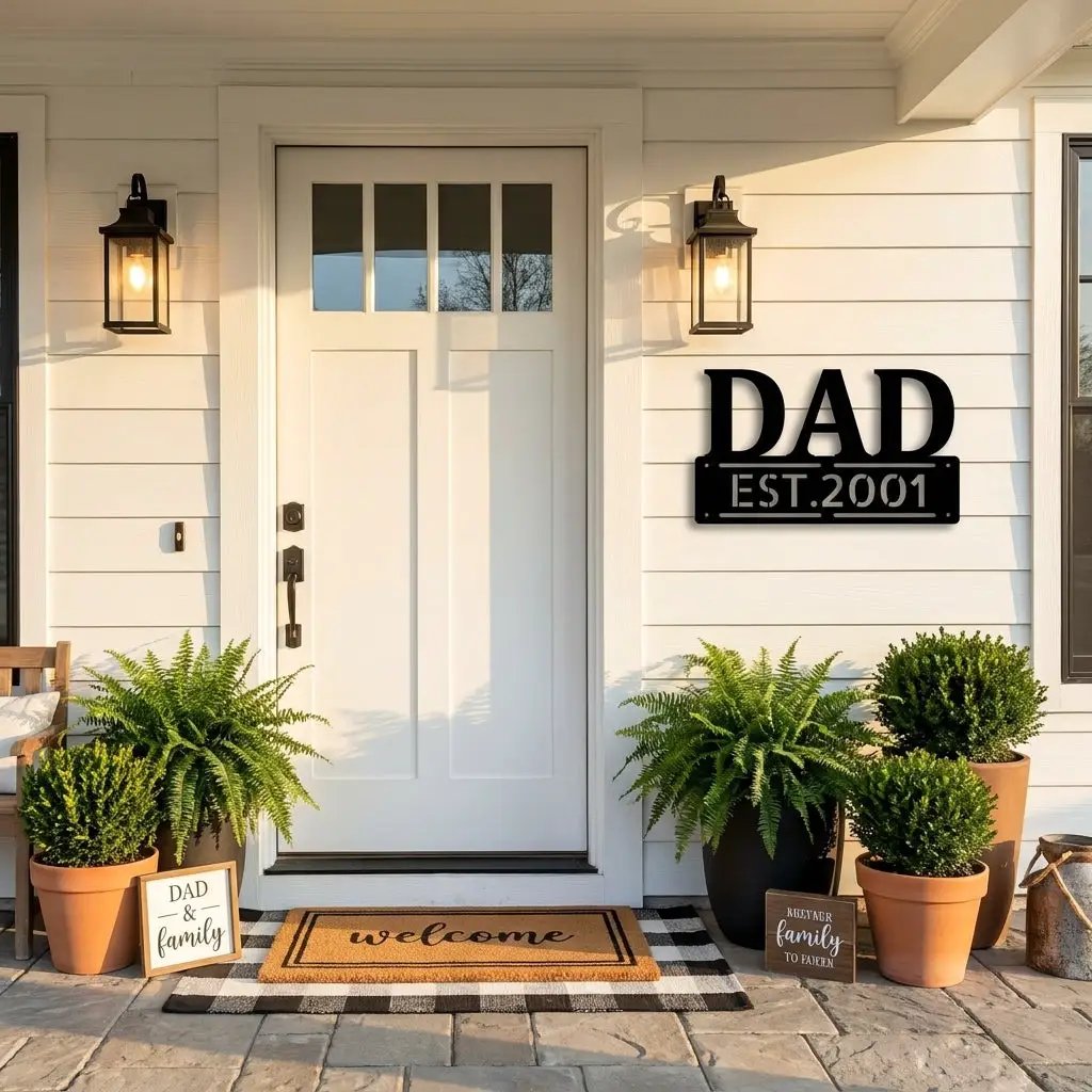 Personalized Dad Metal Wall Art | Custom Established Sign for Father | Rustic Family Name Decor