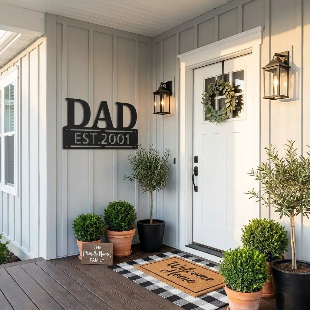 Personalized Dad Metal Wall Art | Custom Established Sign for Father | Rustic Family Name Decor