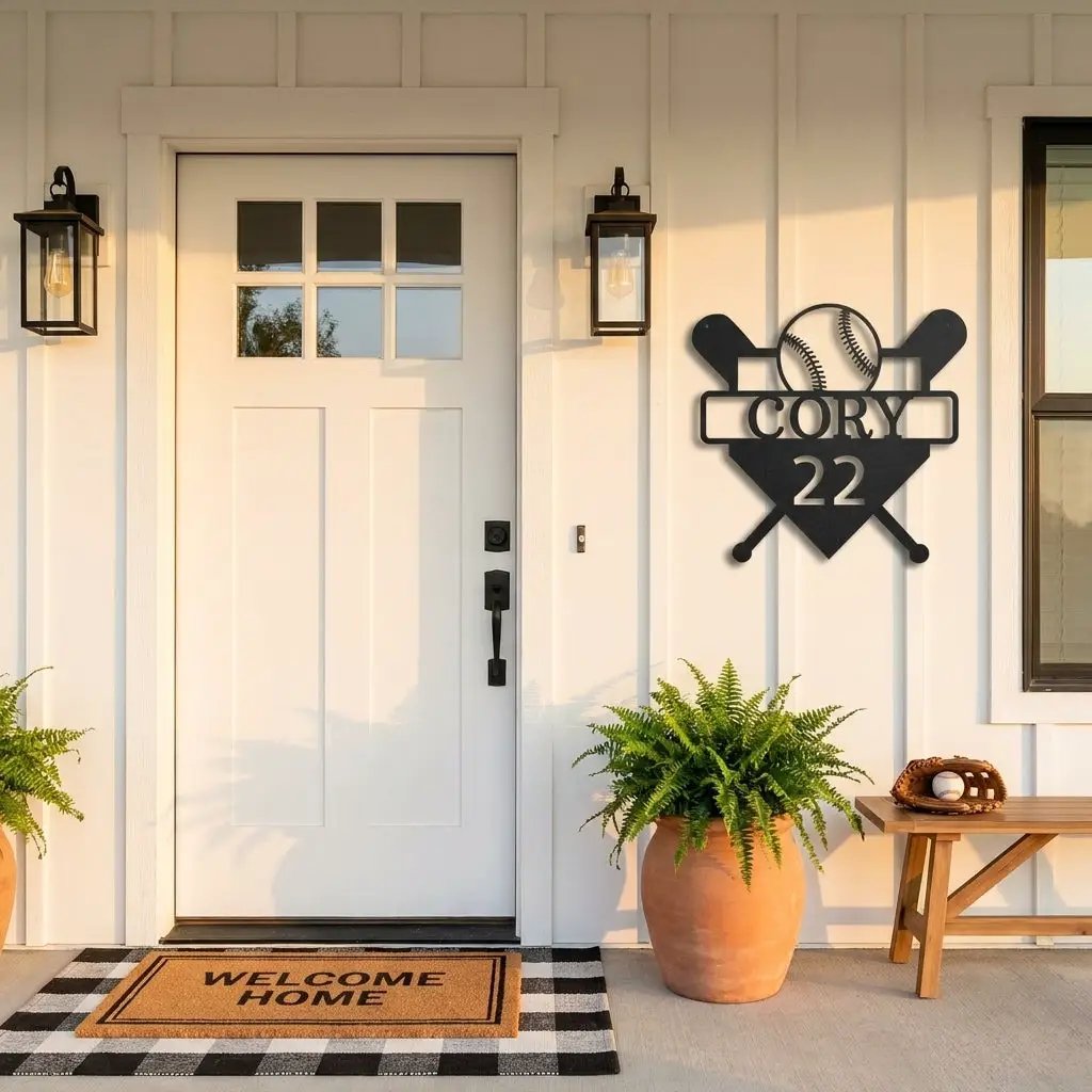Baseball Home Plate Custom Name Metal Art Wall Sign