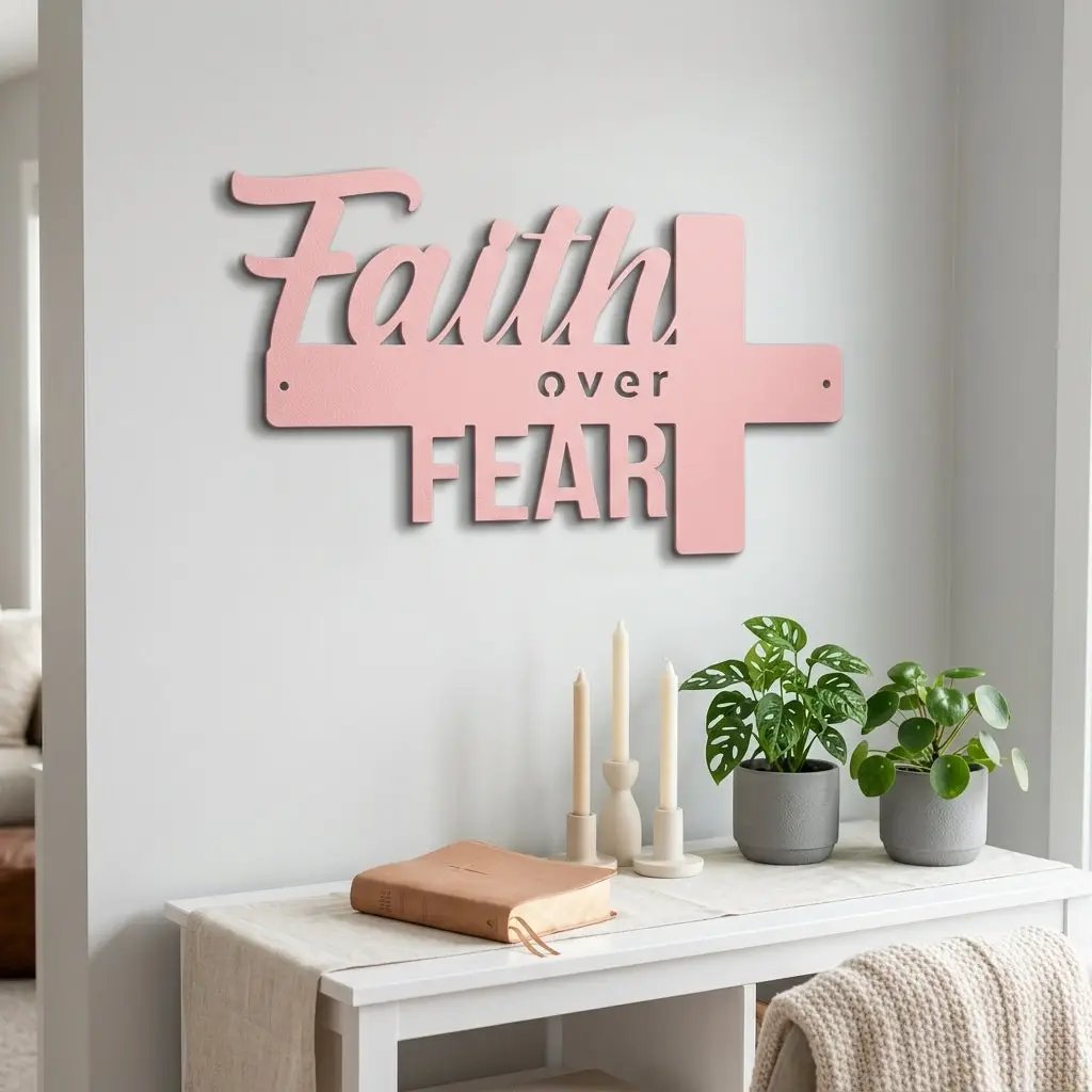 Faith Over Fear Christian Cross Metal Wall Art
