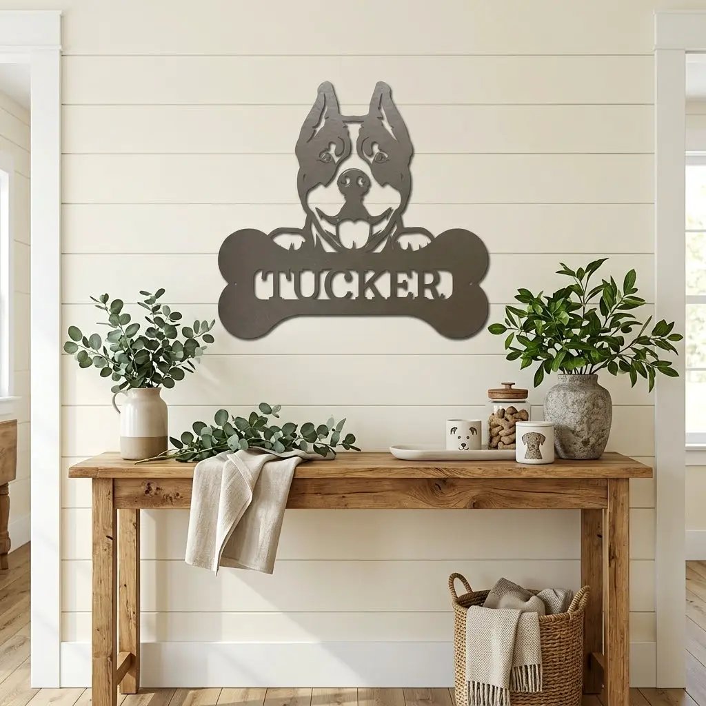 Pit Bull Dog Custom Name Metal Art Wall Sign
