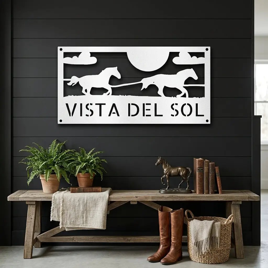 Racing Horses Monogram Personalized Indoor Outdoor Steel Wall Sign Art