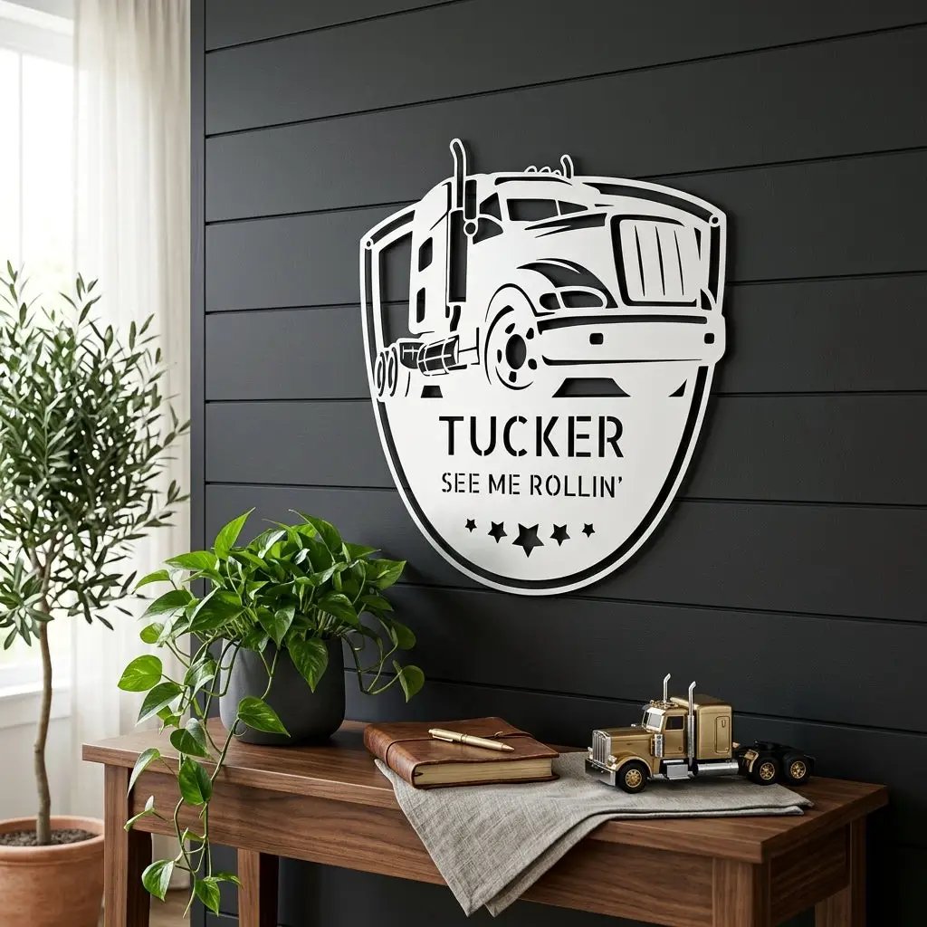 Personalized Trucker Metal Wall Art Sign | Custom Semi Truck Name Sign | Truck Driver Gift | Custom Steel Wall Decor | Made in USA