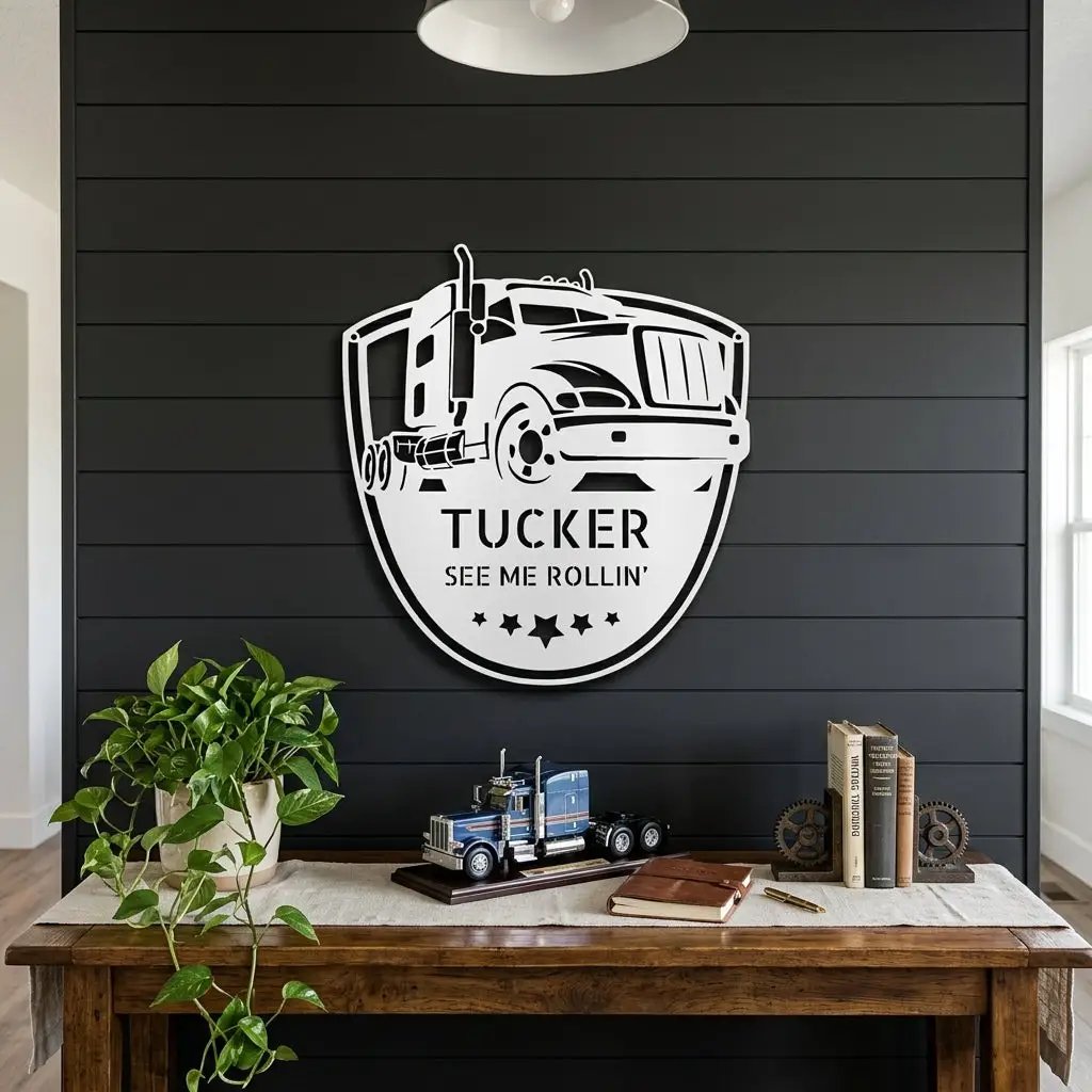 Personalized Trucker Metal Wall Art Sign | Custom Semi Truck Name Sign | Truck Driver Gift | Custom Steel Wall Decor | Made in USA