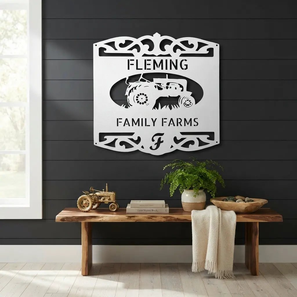 Personalized Family Farm Metal Wall Art Sign Custom Farm Name Tractor Steel Sign Elegant Farmhouse Decor Outdoor Ranch Sign