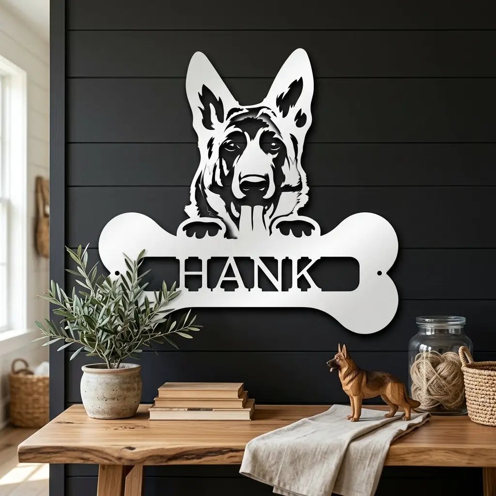 German Sheperd Custom Name Metal Art Wall Sign