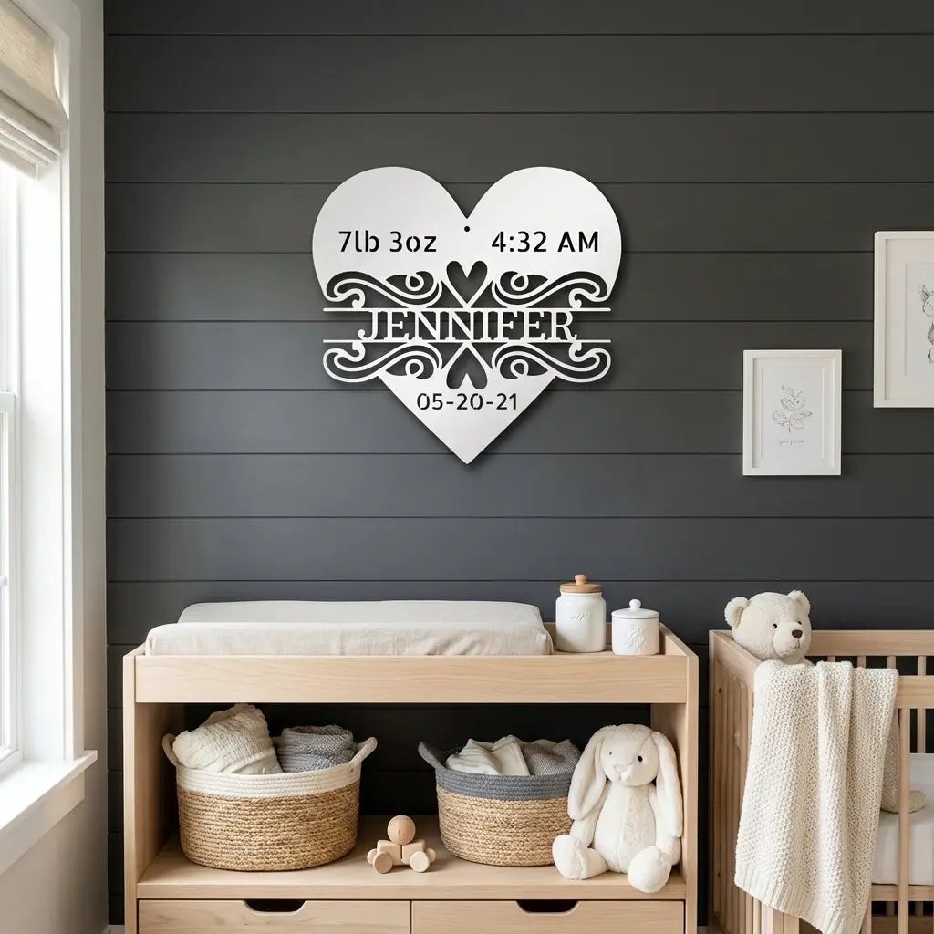Newborn Baby Love Monogram Personalized Indoor Outdoor Steel Wall Sign Art