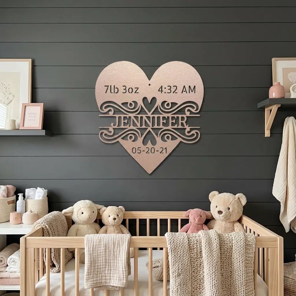 Newborn Baby Love Monogram Personalized Indoor Outdoor Steel Wall Sign Art