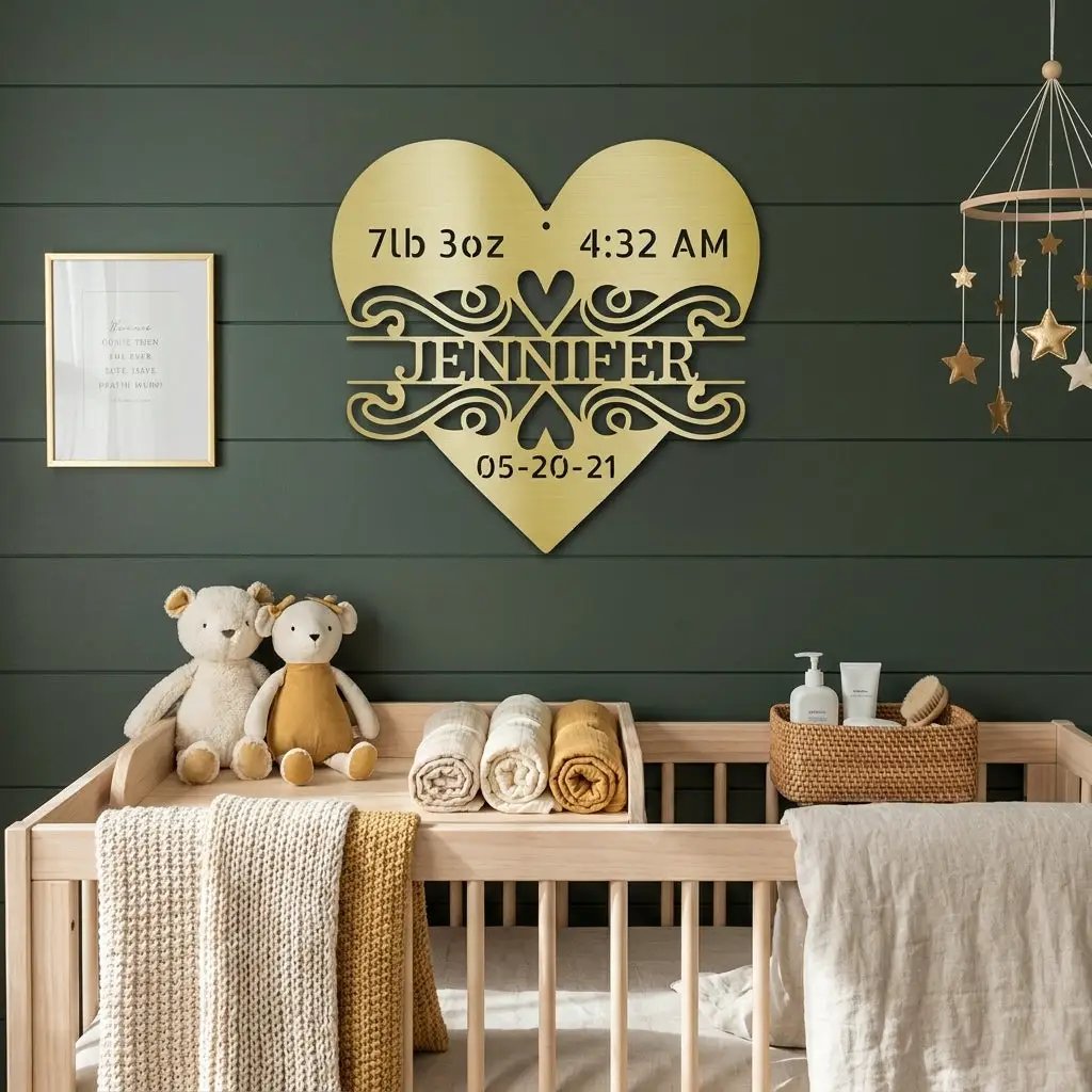 Newborn Baby Love Monogram Personalized Indoor Outdoor Steel Wall Sign Art