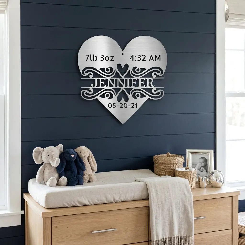 Newborn Baby Love Monogram Personalized Indoor Outdoor Steel Wall Sign Art