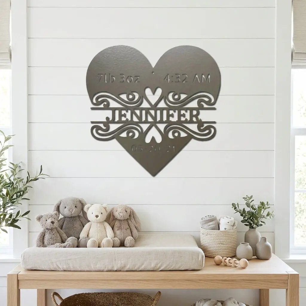 Newborn Baby Love Monogram Personalized Indoor Outdoor Steel Wall Sign Art