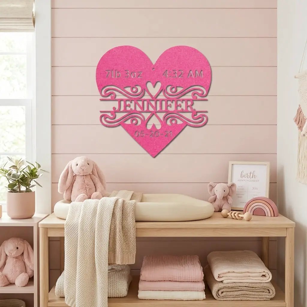 Newborn Baby Love Monogram Personalized Indoor Outdoor Steel Wall Sign Art