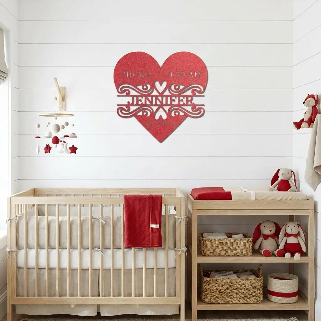 Newborn Baby Love Monogram Personalized Indoor Outdoor Steel Wall Sign Art