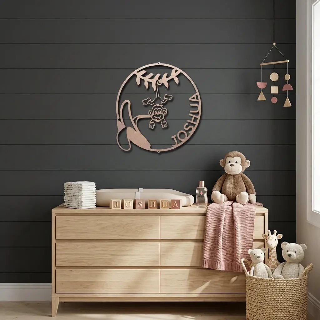 Our Little Monkey Monogram Personalized Steel Wall Sign Metal Art