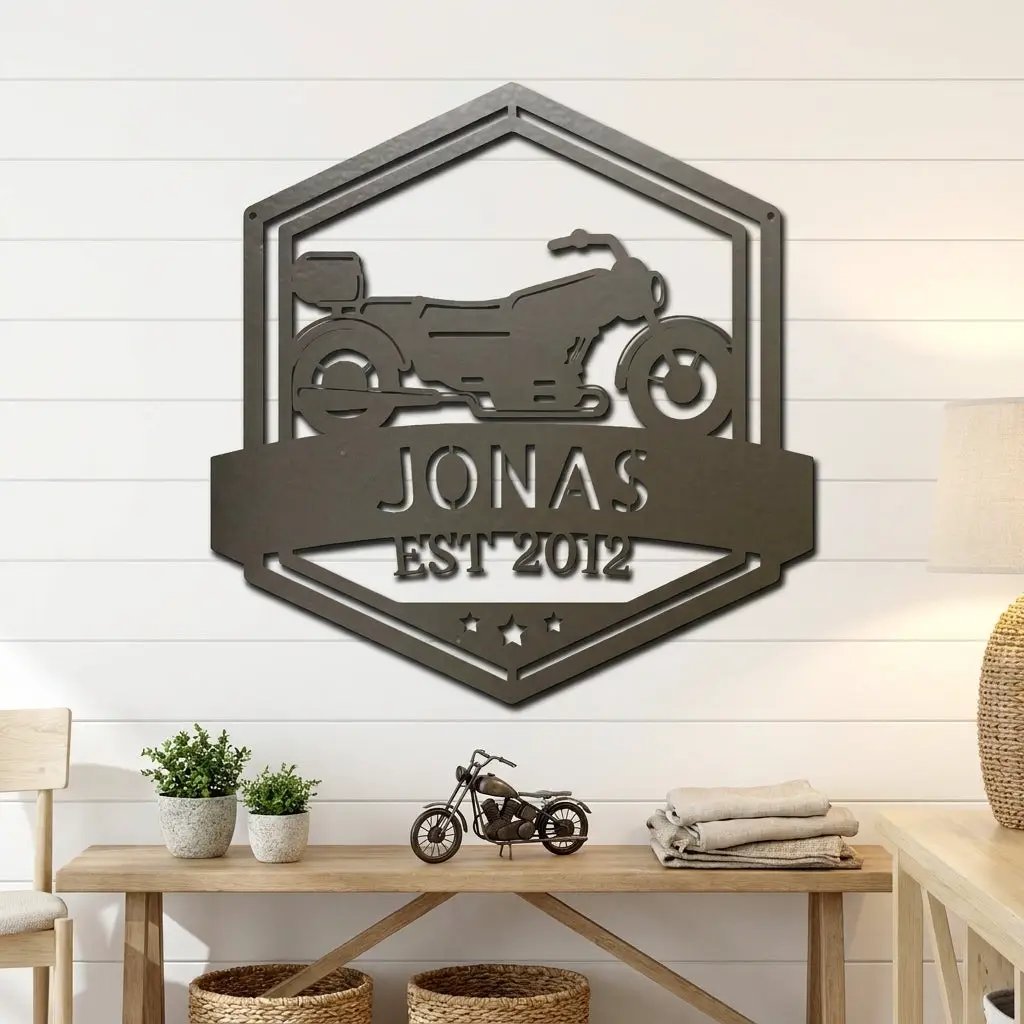 Personalized Motorcycle Metal Wall Art – Custom Biker Name Sign with EST Year – Garage Decor – Motorcycle Gift – Steel Wall