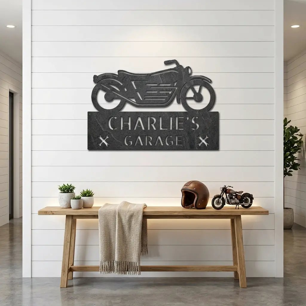 Personalized Motorcycle Garage Metal Sign – Custom Biker Wall Art – Garage Decor – Gift for Dad